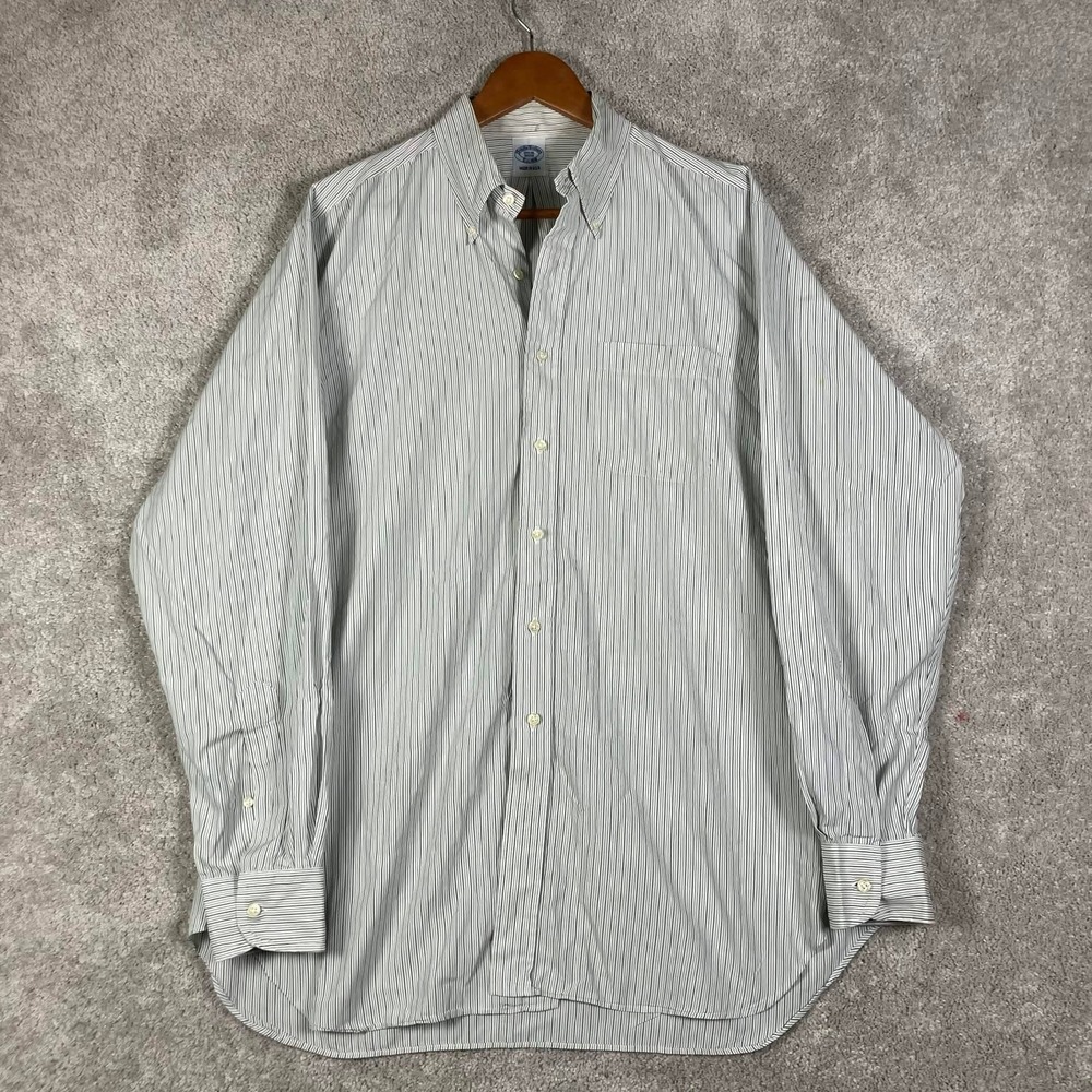 Vintage 60s Brooks Brothers Shirt Special Order Button Mens White Striped USA